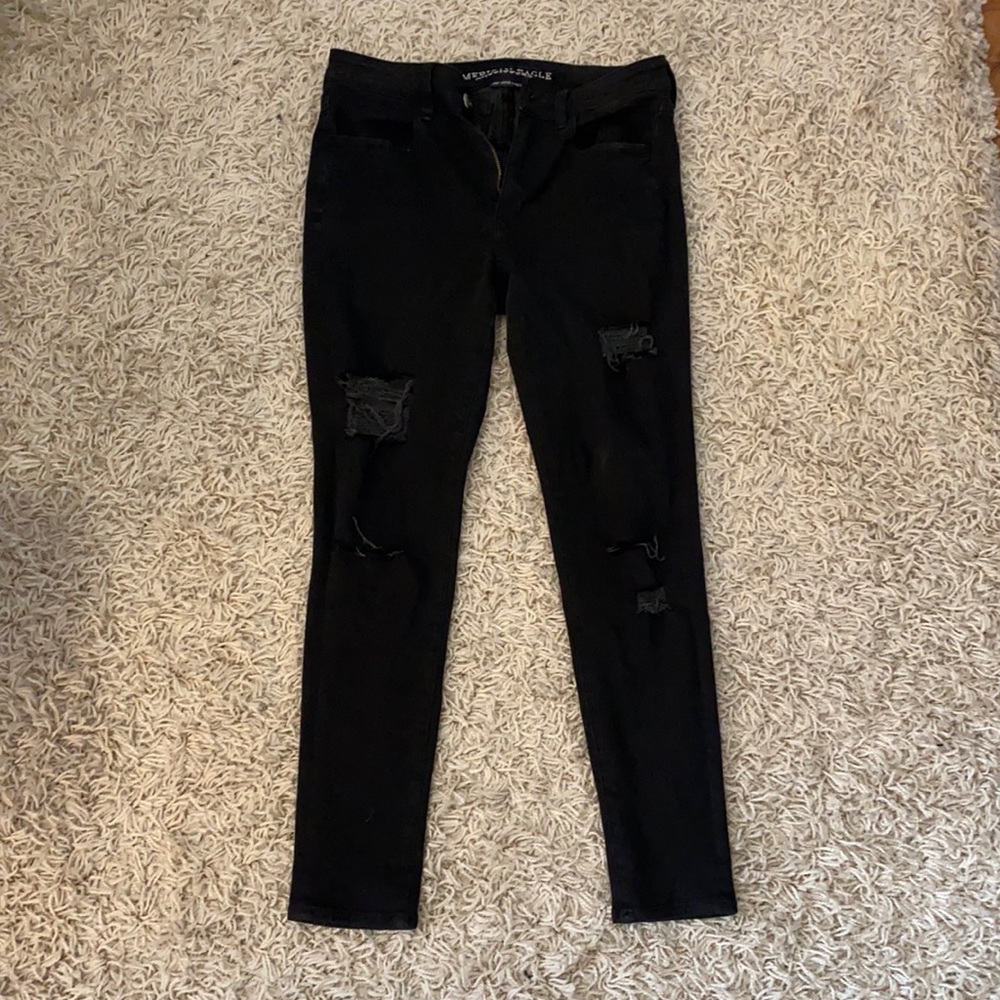 American Eagle high rise black ripped jeans